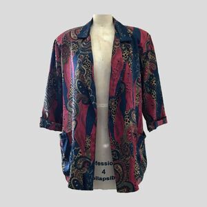 Vintage 80s Red Paisley Silky Bold Maximalist Blazer Jacket Womens S/M